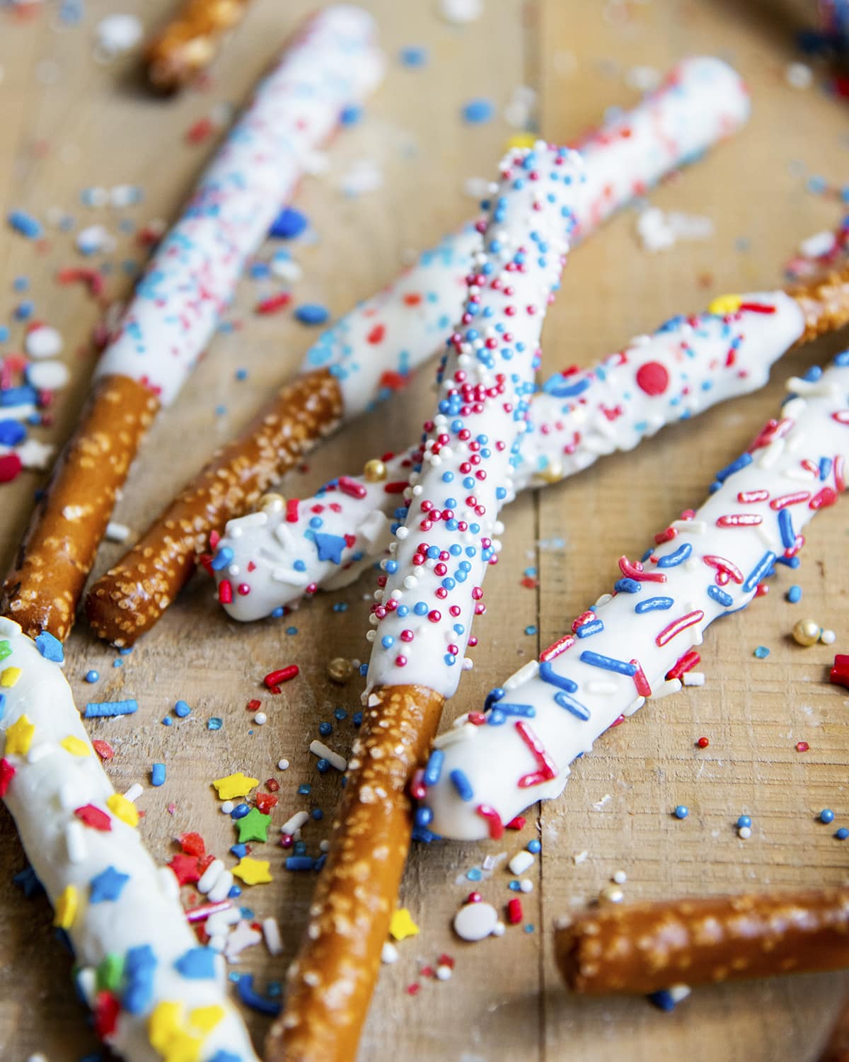 Chocolate Pretzel Rods with Sprinkles